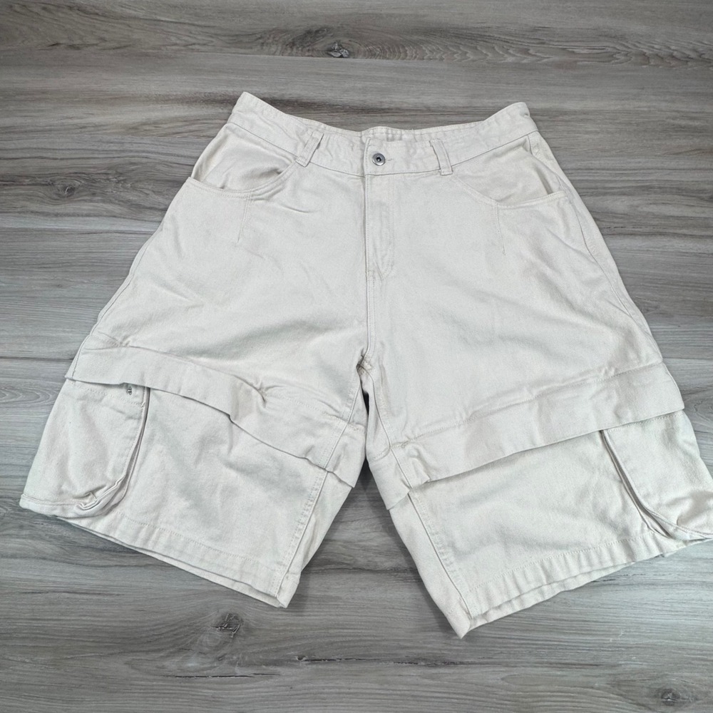 Zara Mens Cargo‎ Shorts 36 Cream Beige Utility Multi-Pocket Convertible Gorpcore